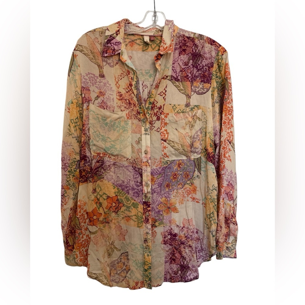 Anthropologie Multicolor Floral Patchwork Button-Down Shirt